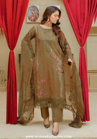 Ehaab Unstitched Silk Viscose Embroidered Collection - 2025 MV-285 (MEHNDI)