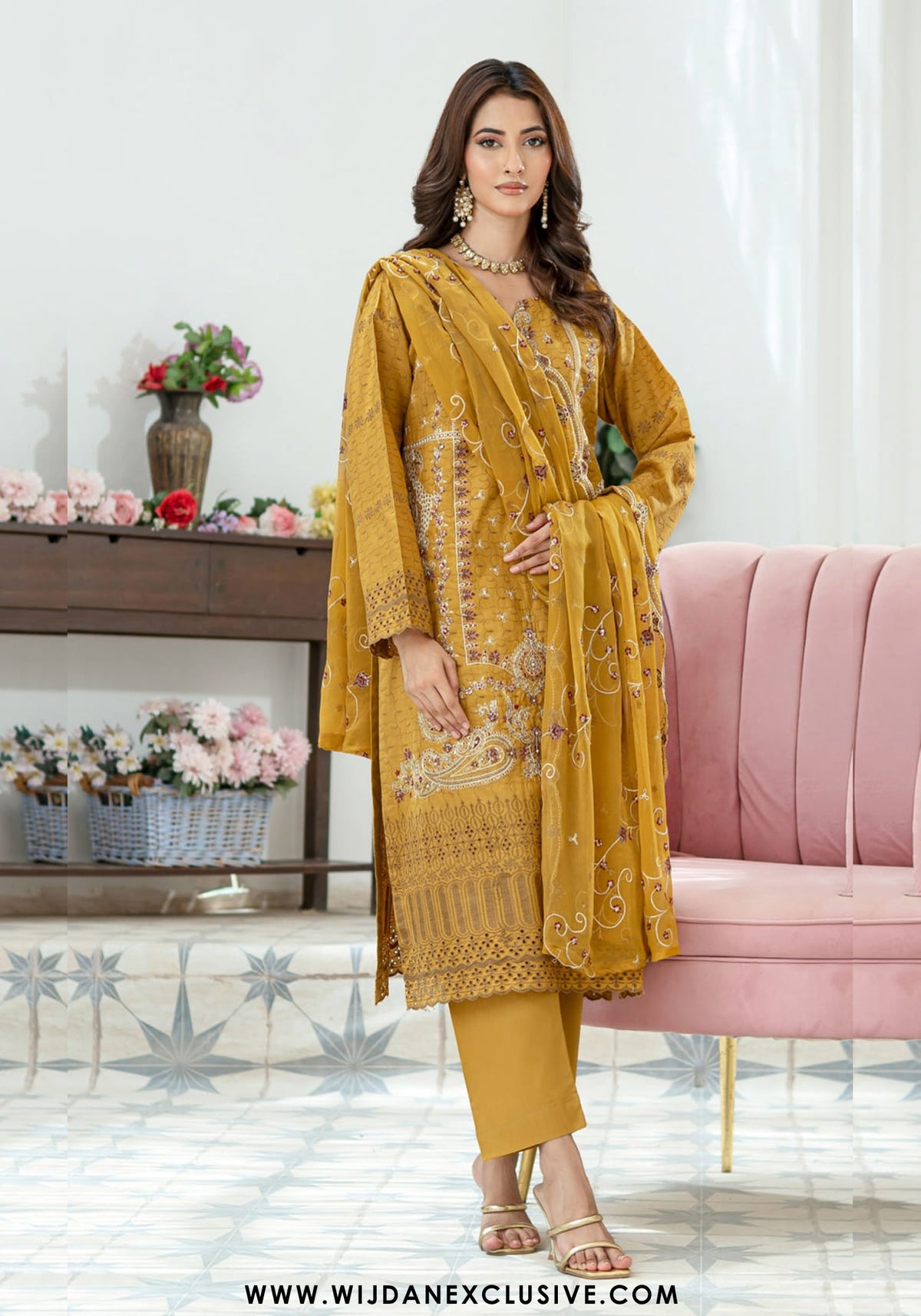 Gulkari by Wijdan | Unstitched Embroidered Cotton Chikankari Collection - 2025 (RUSTED GOLD)