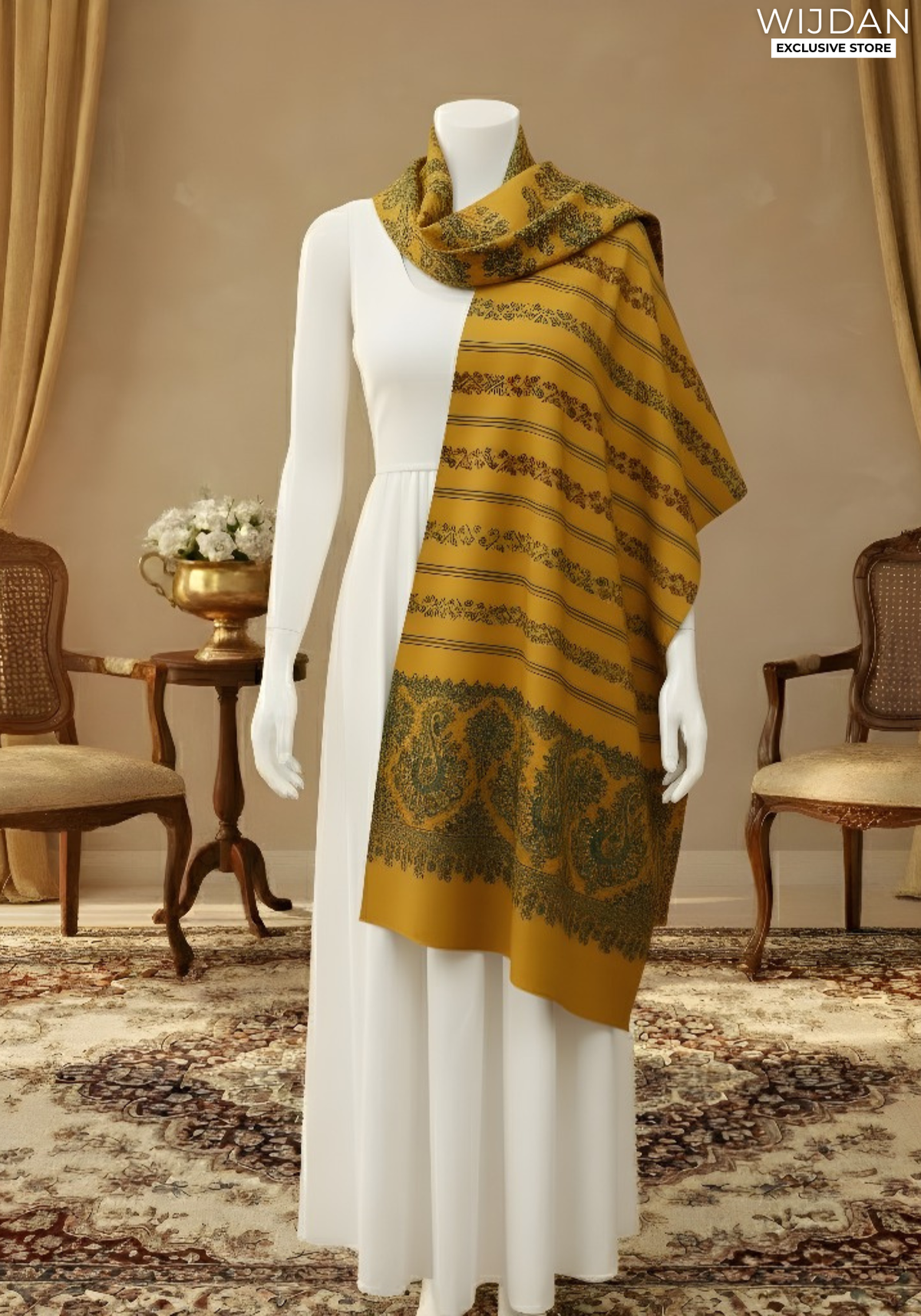 Wijdan Wool Printed Women's Shawl Collection - 2025 (MUSTARD)