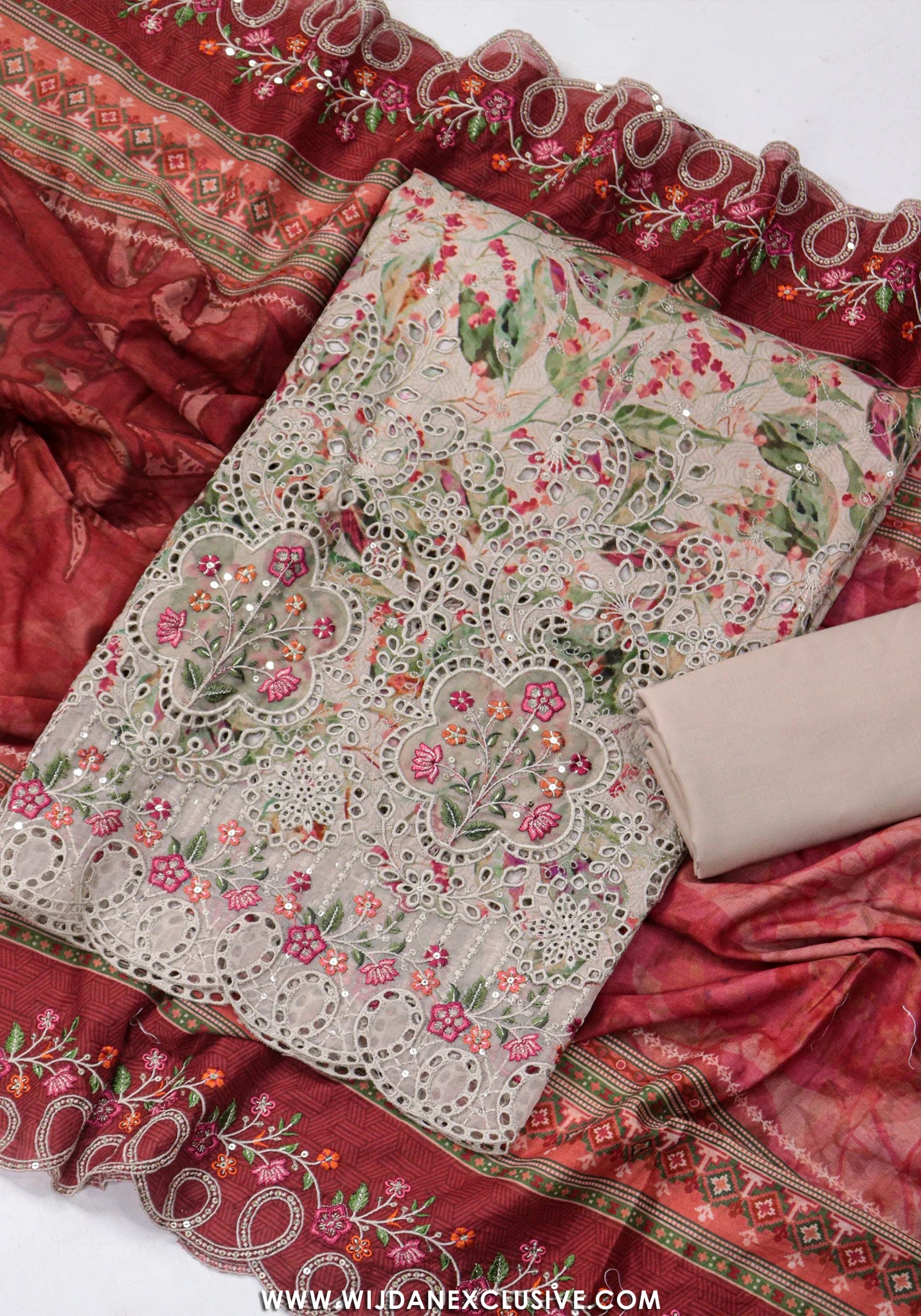 Bin Saeed Unstitched Embroidered Lawn Vol-I Collection - 2026 (RED)