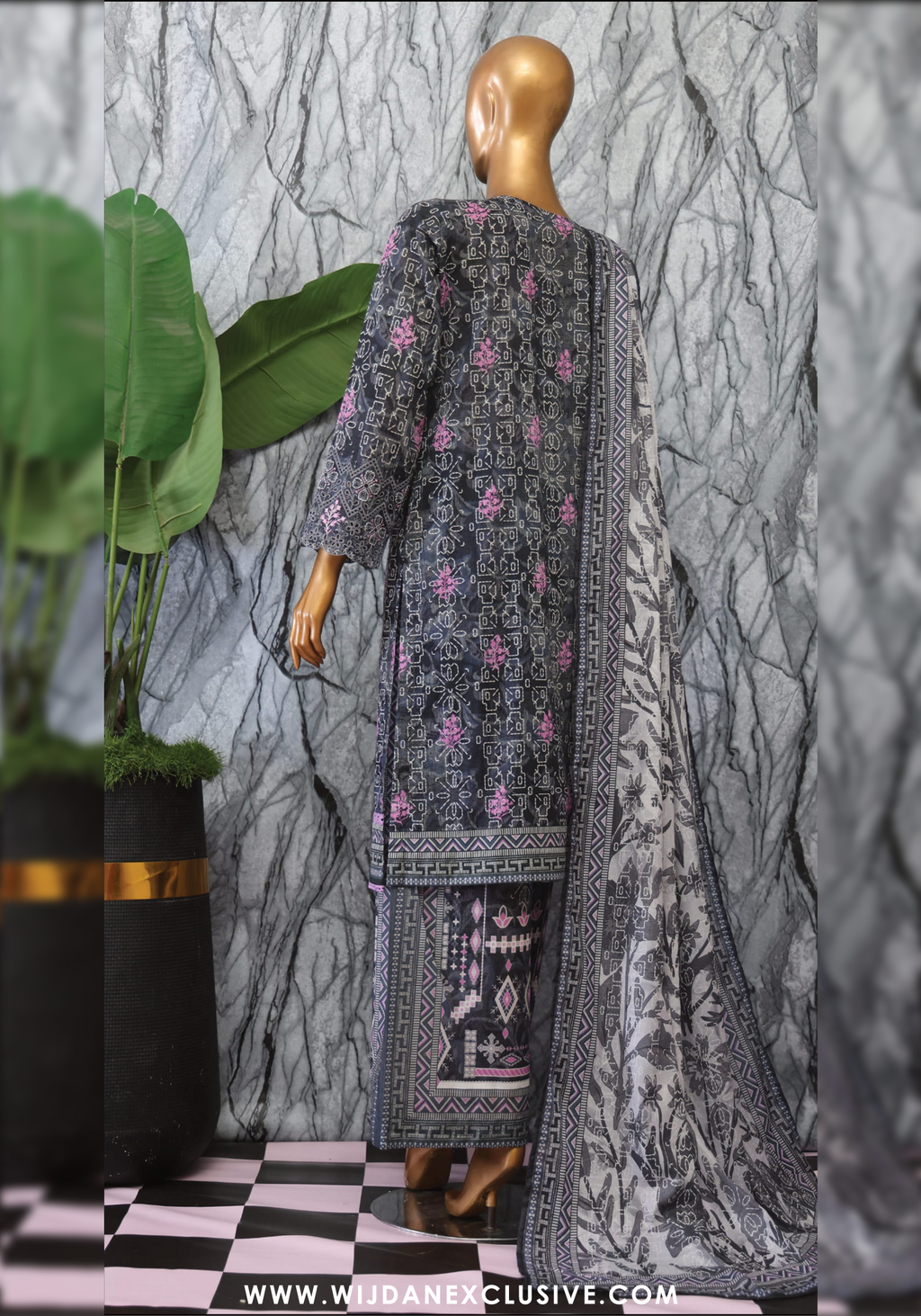 Elegant Unstitched Embroidered Lawn by HZ Textile HZ-EC-1047