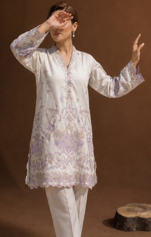 White Luxe by Amna Khadija | Stitched 2pc Embroidered Cotton Collection - 2026 (D-04)