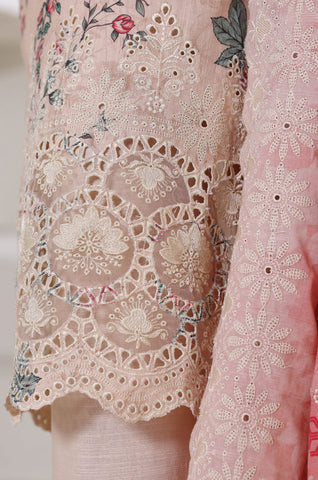 Sadabahar Stitched Laser Fusion Chikankari Khaddar Collection - 2025 (CORAL PEACH)