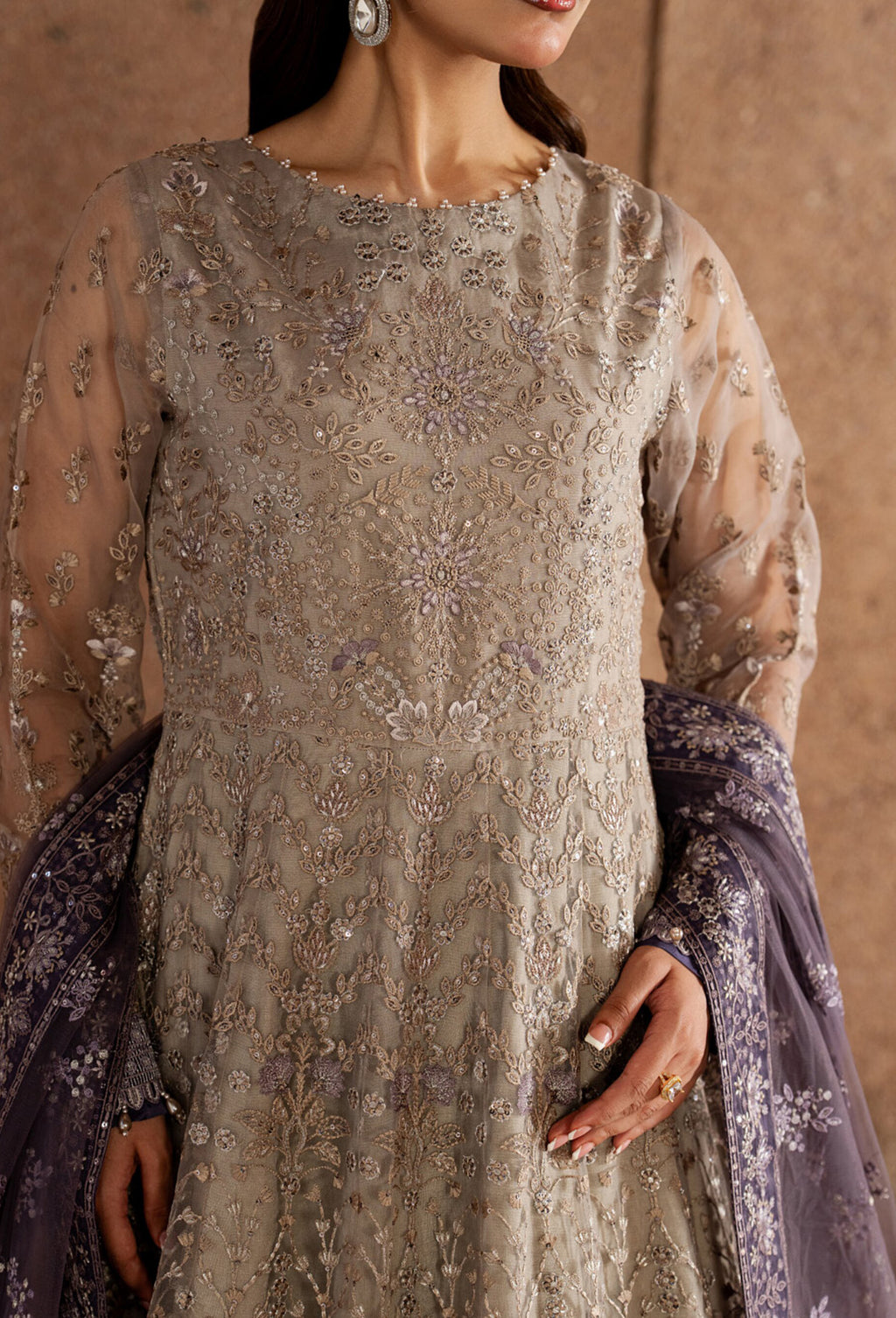 Lazawal by Lamisah | Unstitched Embroidered Formal Chiffon Collection - 2026 (BEIGE SERENITY)