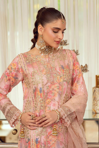 Zoraline by Bint e Noor | Stitched Fancy Embroidered Organza Collection - 2025 (SALMON PINK)