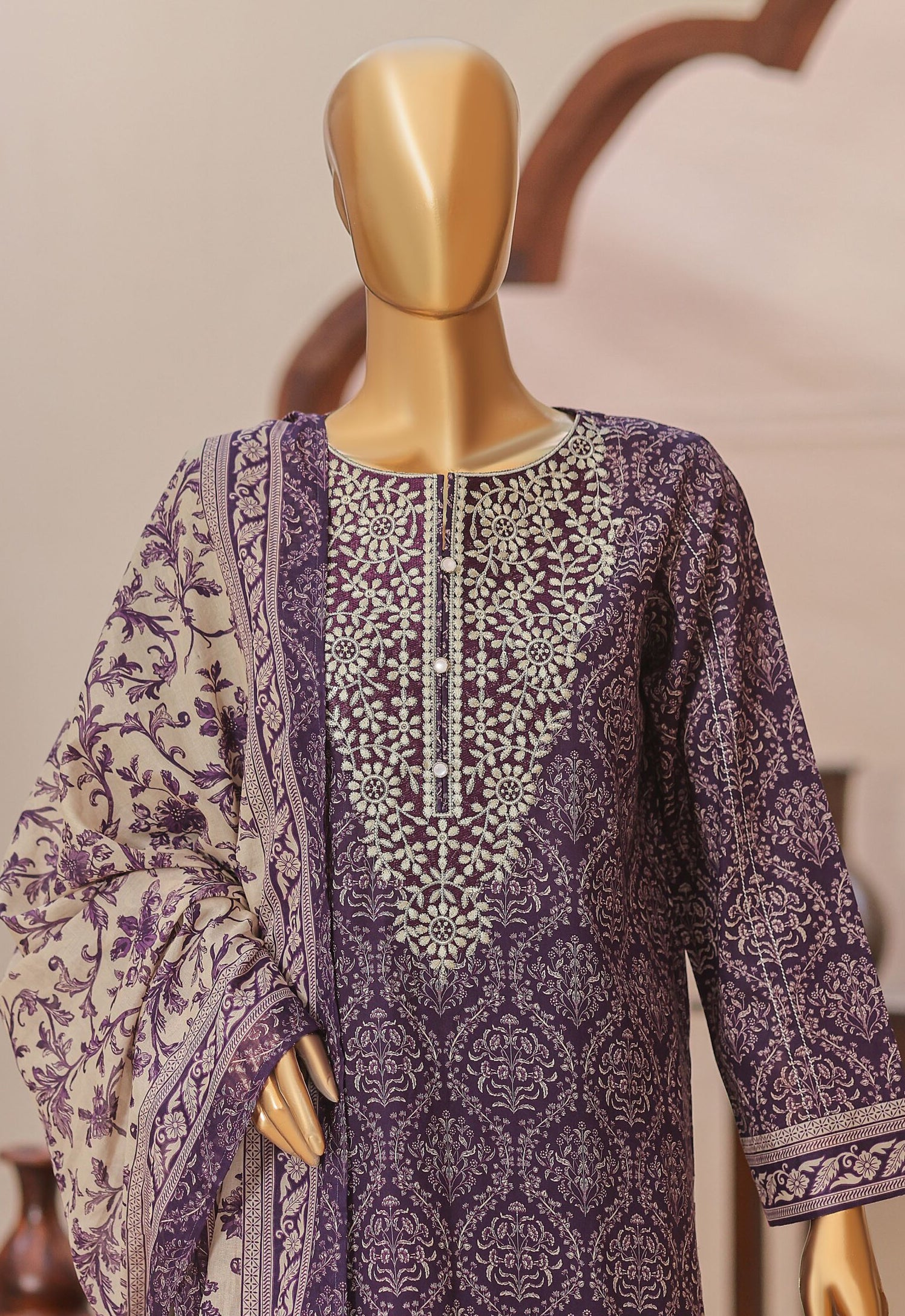 HZ Premium Daily Wear Unstitched Embroidered 3pc Lawn Collection - 2026 (D-04)