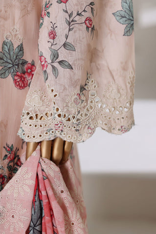 Sadabahar Stitched Laser Fusion Chikankari Khaddar Collection - 2025 (CORAL PEACH)