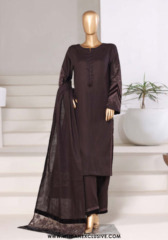 Sadabahar Stitched Cross Texture with Velvet Winter Collection - 2025 (BROWN)