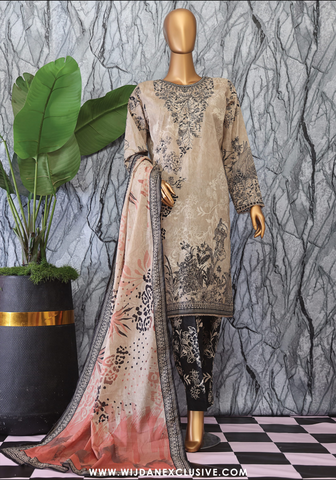 Elegant Unstitched Embroidered Lawn - 2025 by HZ Textile HZ-EC-1044