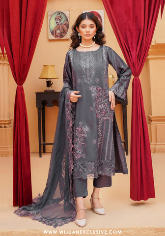 Ehaab Unstitched Silk Viscose Embroidered Collection - 2025 MV-285 (GREY)