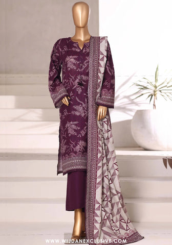 Sadabahar Printed Stitched Khaddar 3PC Collection - 2025 (PURPLE D-08)