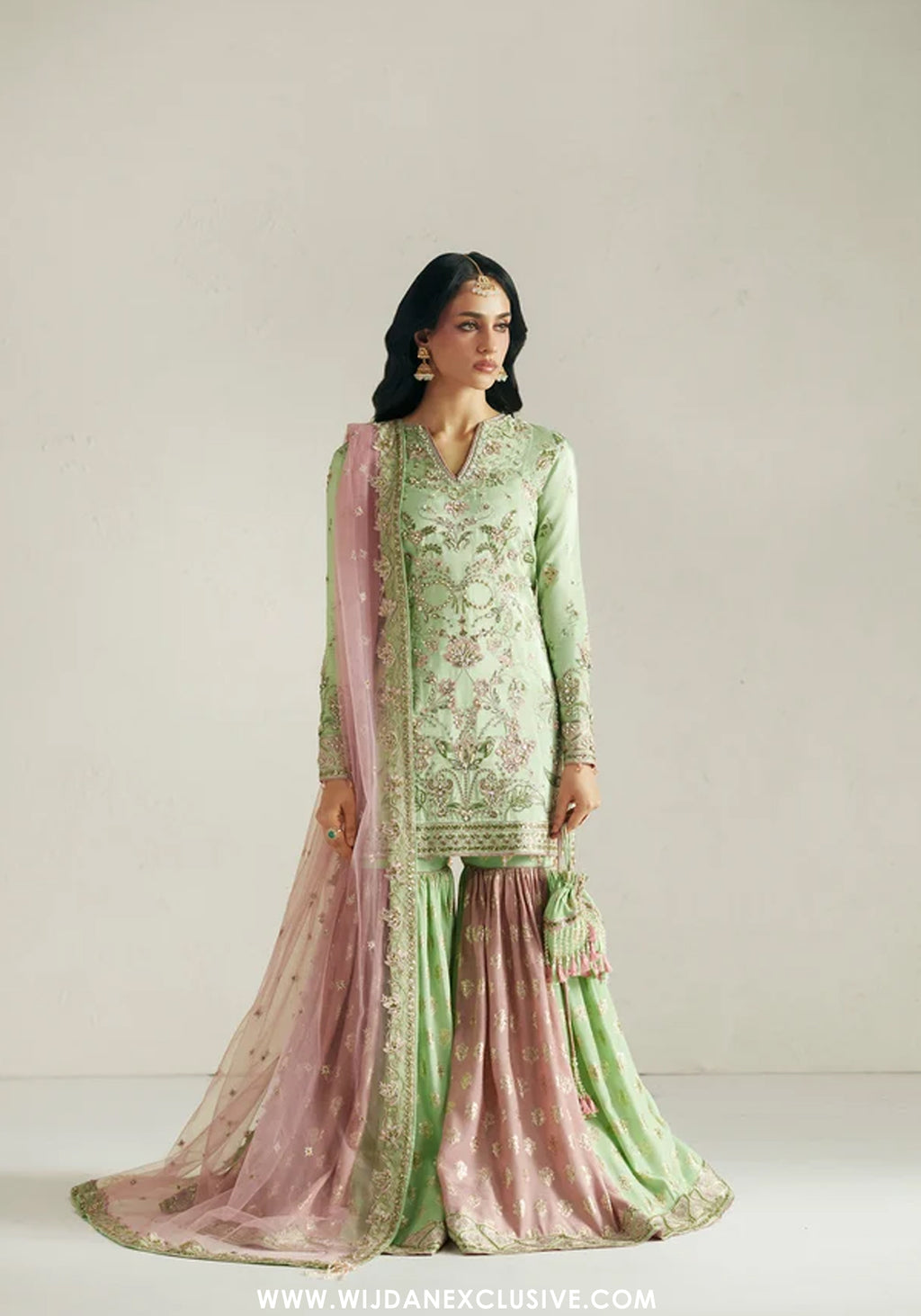 Vera Unstitched Embroidered Festive Formal Collection'26 (Resham Mint Green Gharara Set)