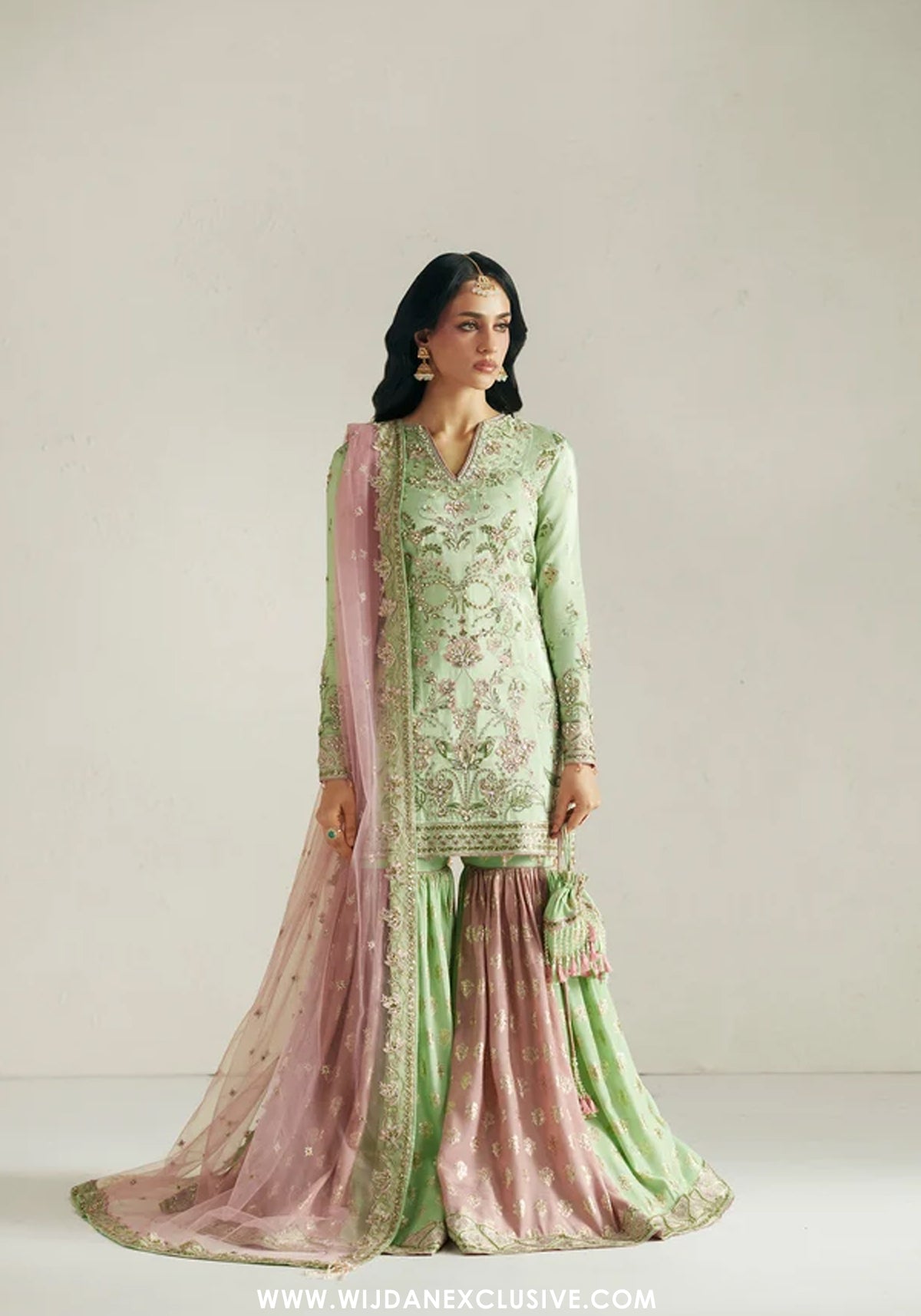 Vera Unstitched Embroidered Festive Formal Collection'26 (Resham Mint Green Gharara Set)