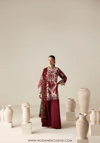 Zyrah by Naqsh | Unstitched Fall Winter Collection - 2025 DEEP RED - 00186