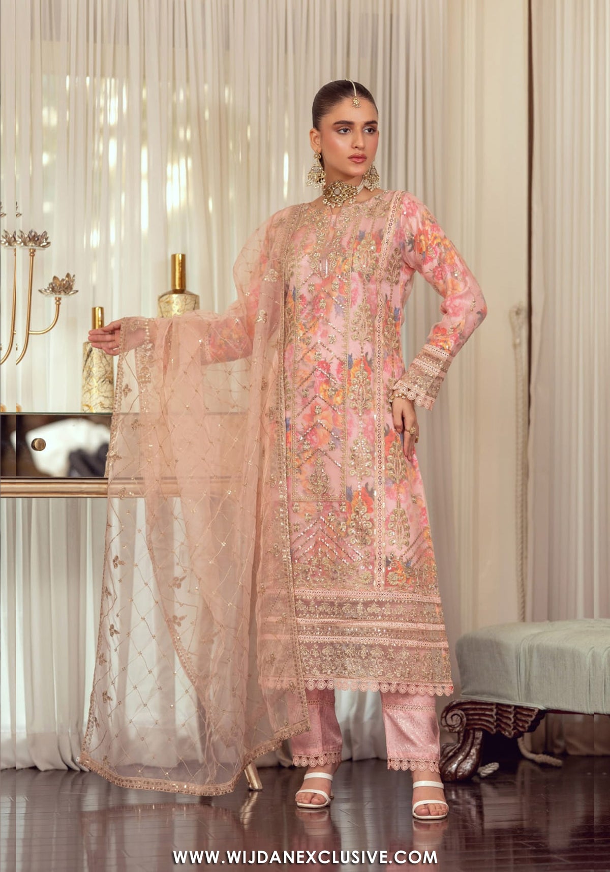 Zoraline by Bint e Noor | Stitched Fancy Embroidered Organza Collection - 2025 (SALMON PINK)