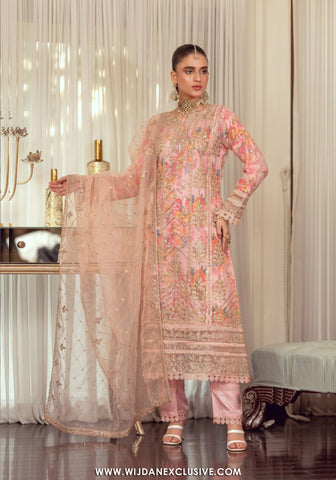 Zoraline by Bint e Noor | Stitched Fancy Embroidered Organza Collection - 2025 (SALMON PINK)