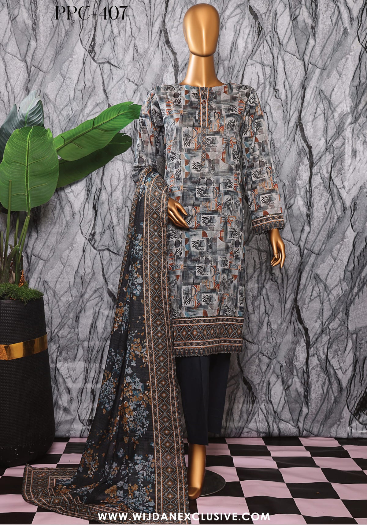 HZ Unstitched Platinum Digital Printed Lawn Collection - 2025 PPC-407