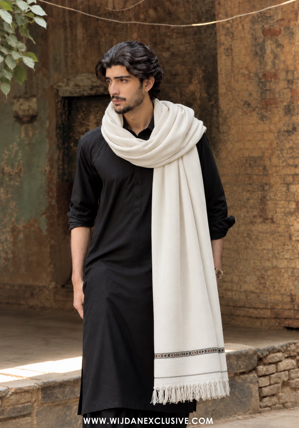 Saltanat by Wijdan | Wool Men's Shawl'26 (OFF-WHITE)