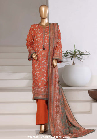 Sadabahar Stitched Printed Khaddar Shimmer Vol-II Collection - 2025 (CARROT ORANGE)