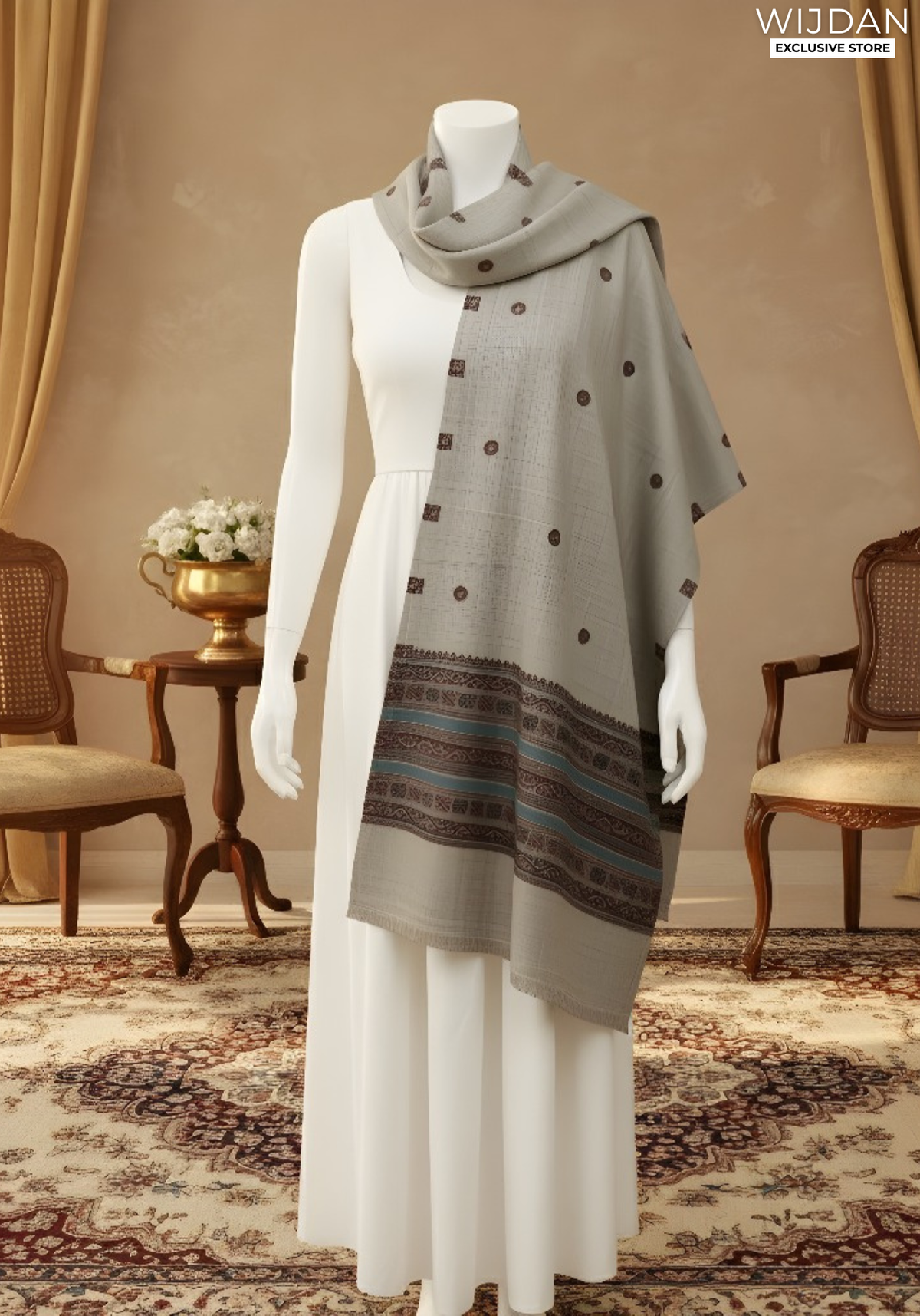 Wijdan Wool Printed Women's Shawl Collection - 2025 (BEIGE)