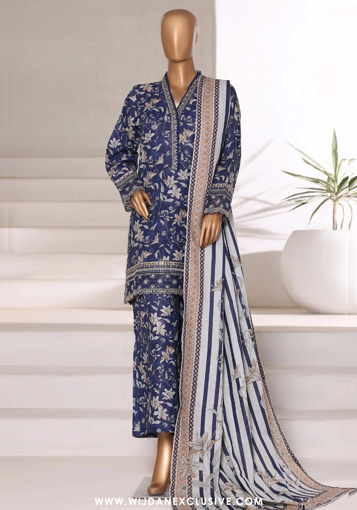 Sadabahar Malika Stitched Embroidered Khaddar Collection - 2025 (BLUE)