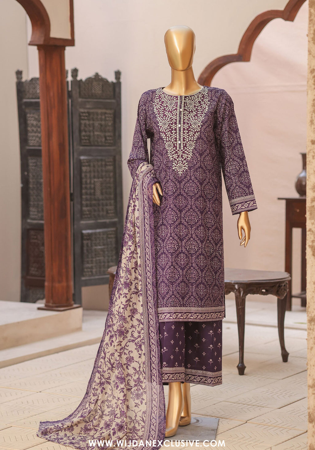 HZ Premium Daily Wear Unstitched Embroidered 3pc Lawn Collection - 2026 (D-04)