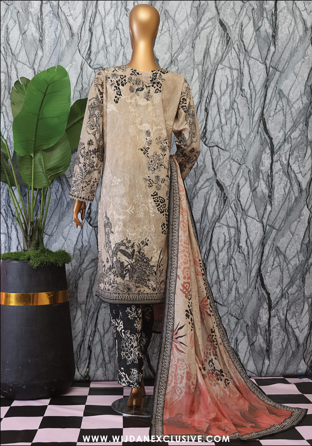 Elegant Unstitched Embroidered Lawn by HZ Textile HZ-EC-1044