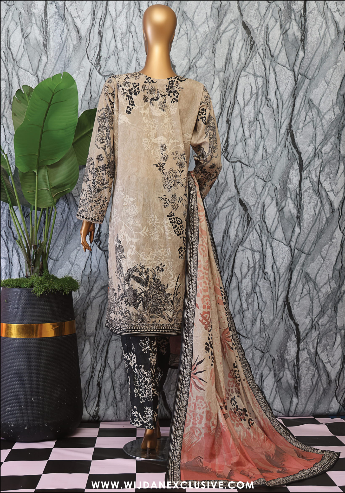 Elegant Unstitched Embroidered Lawn by HZ Textile HZ-EC-1044