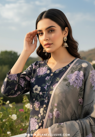 Wijdan Unstitched Printed Viscose Winter Collection - 2025 (PURPLE)