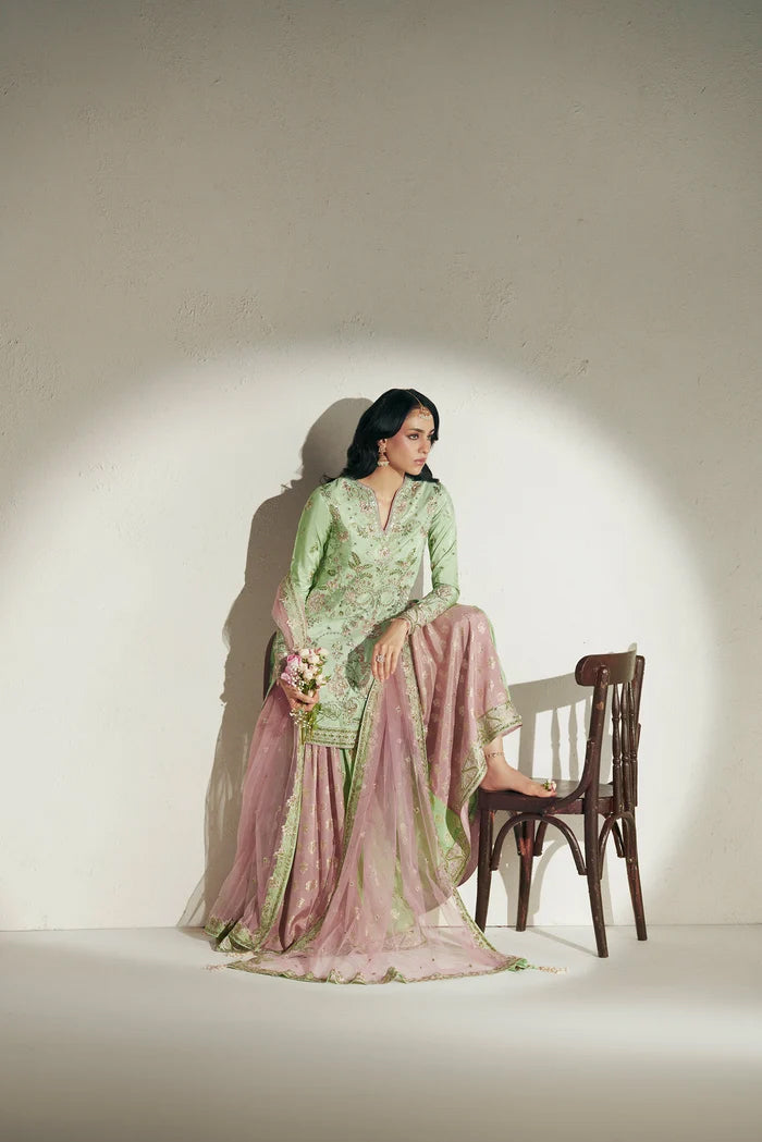 Vera Unstitched Embroidered Festive Formal Collection'26 (Resham Mint Green Gharara Set)