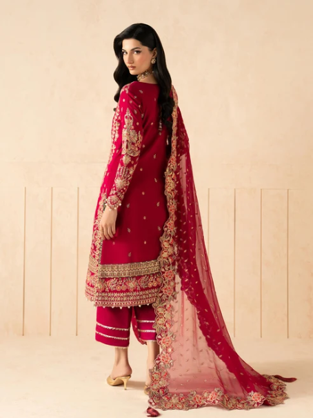 Syleena by Gulaal | Unstitched Embroidered Raw Silk Formal Collection'26 (RUBINE)