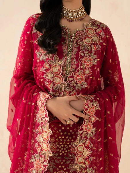 Syleena by Gulaal | Unstitched Embroidered Raw Silk Formal Collection'26 (RUBINE)