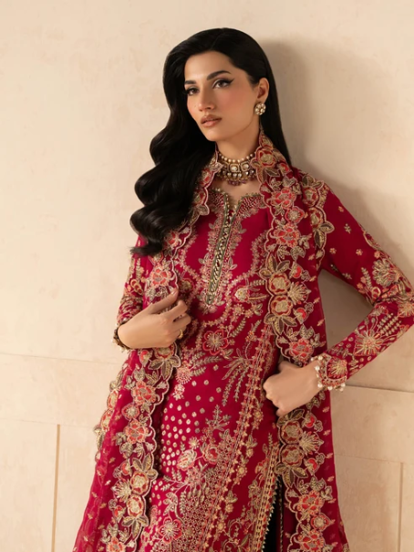 Syleena by Gulaal | Unstitched Embroidered Raw Silk Formal Collection'26 (RUBINE)