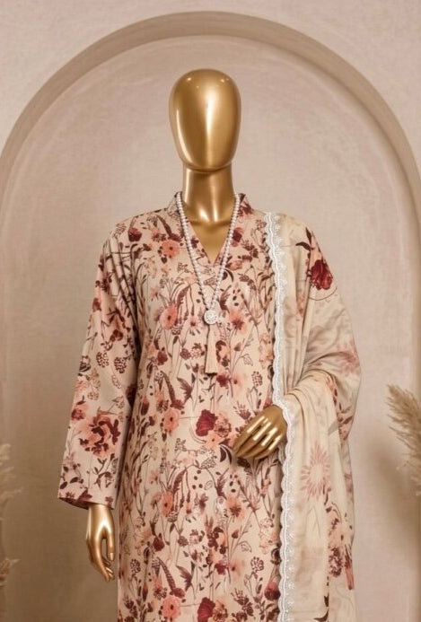 Libas e Khas 3pc Unstitched Embroidered Lawn Collection - 2026 (D-05)