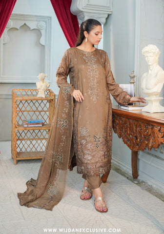 Marjjan Unstitched Silk Viscose Embroidered Collection - 2025 MV-284 (BROWN)