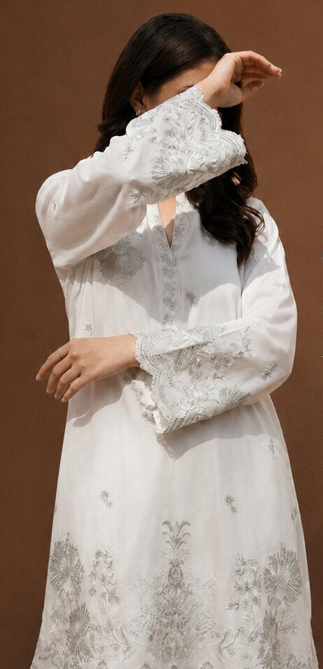 White Luxe by Amna Khadija | Stitched 2pc Embroidered Cotton Collection - 2026 (D-05)