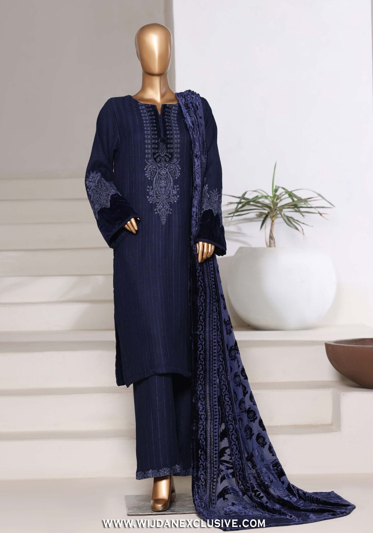 Sadabahar Stitched Luxury Dhanak with Palachi Shawl Collection - 2025 (BLUE)