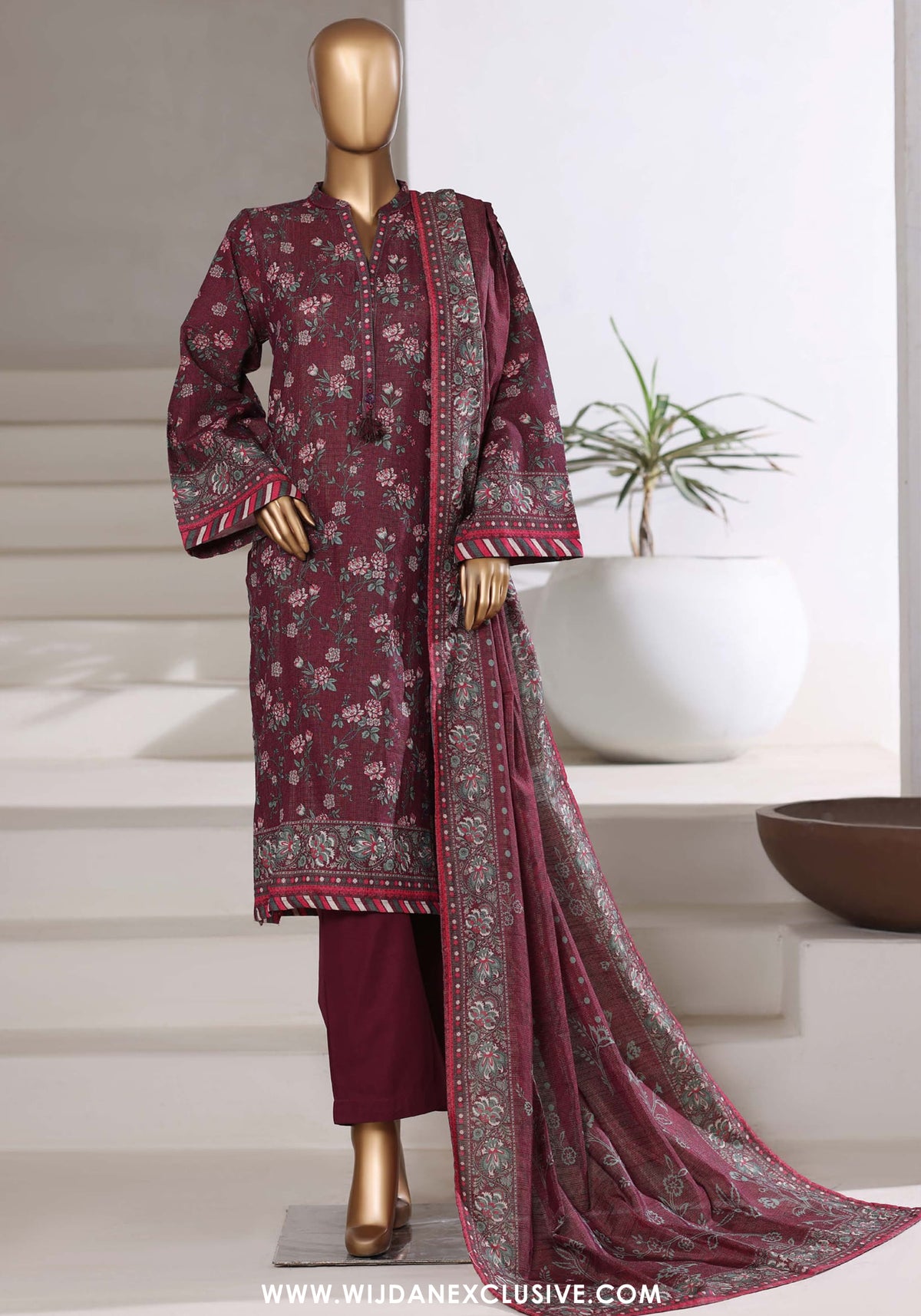 Sadabahar Stitched Printed Khaddar Shimmer Collection - 2025 (MAROON)