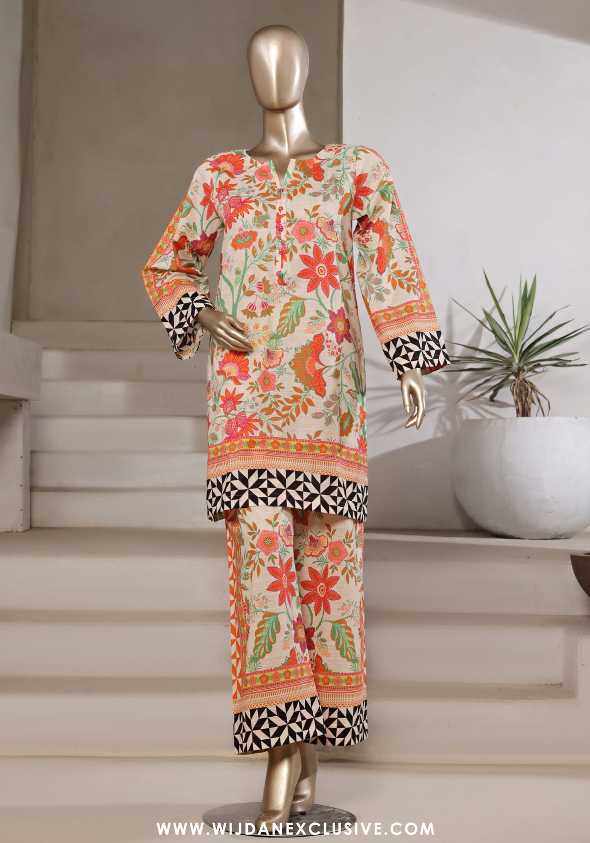 Sadabahar Stitched 2PC Printed Bana Dora Collection - 2025 Floral Orange
