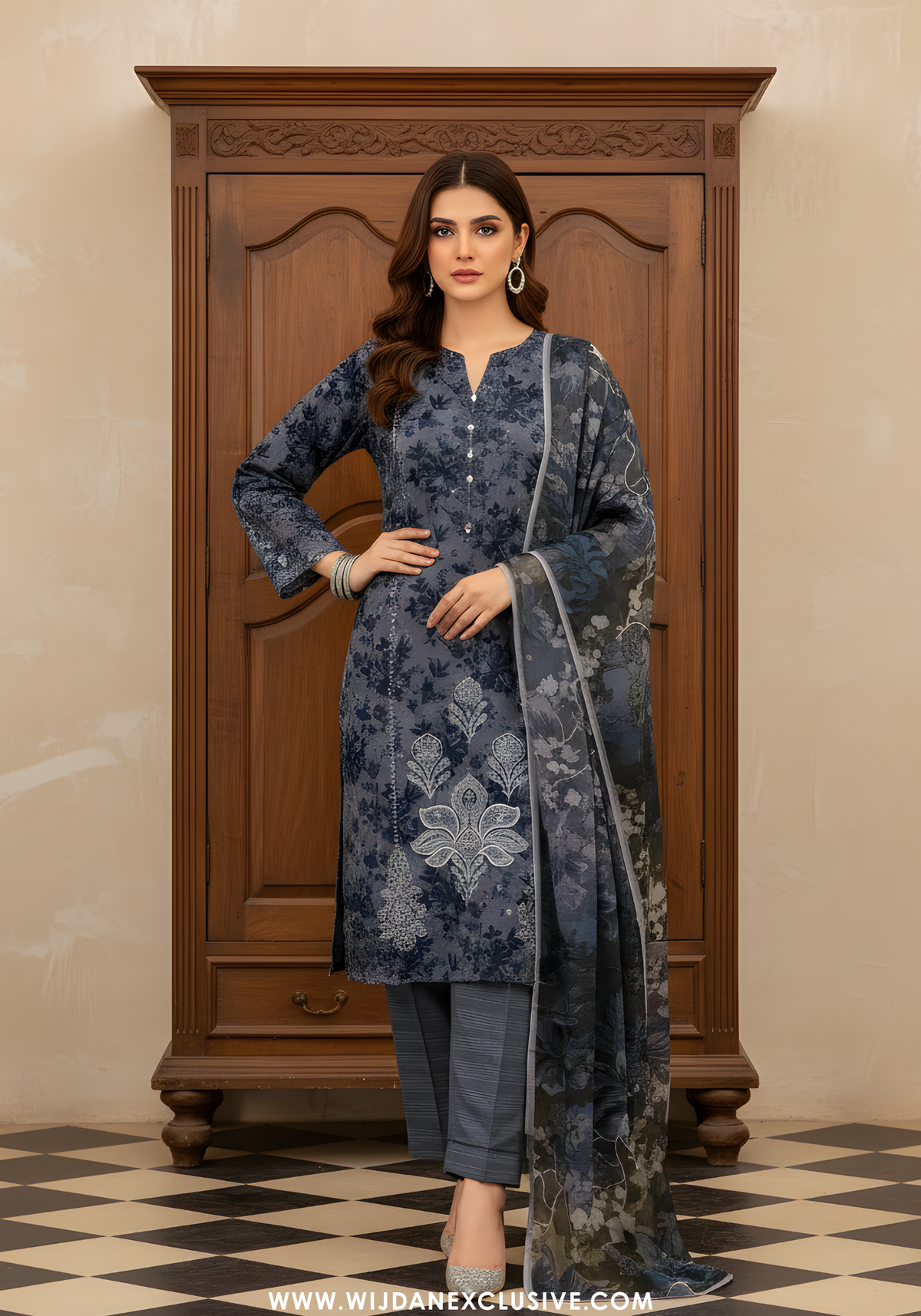 Amarah by Wijdan | Unstitched Embroidered Viscose Self Collection - 2025 (GREY)