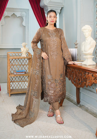 Marjjan Unstitched Silk Viscose Embroidered Collection - 2025 MV-284 (BROWN)