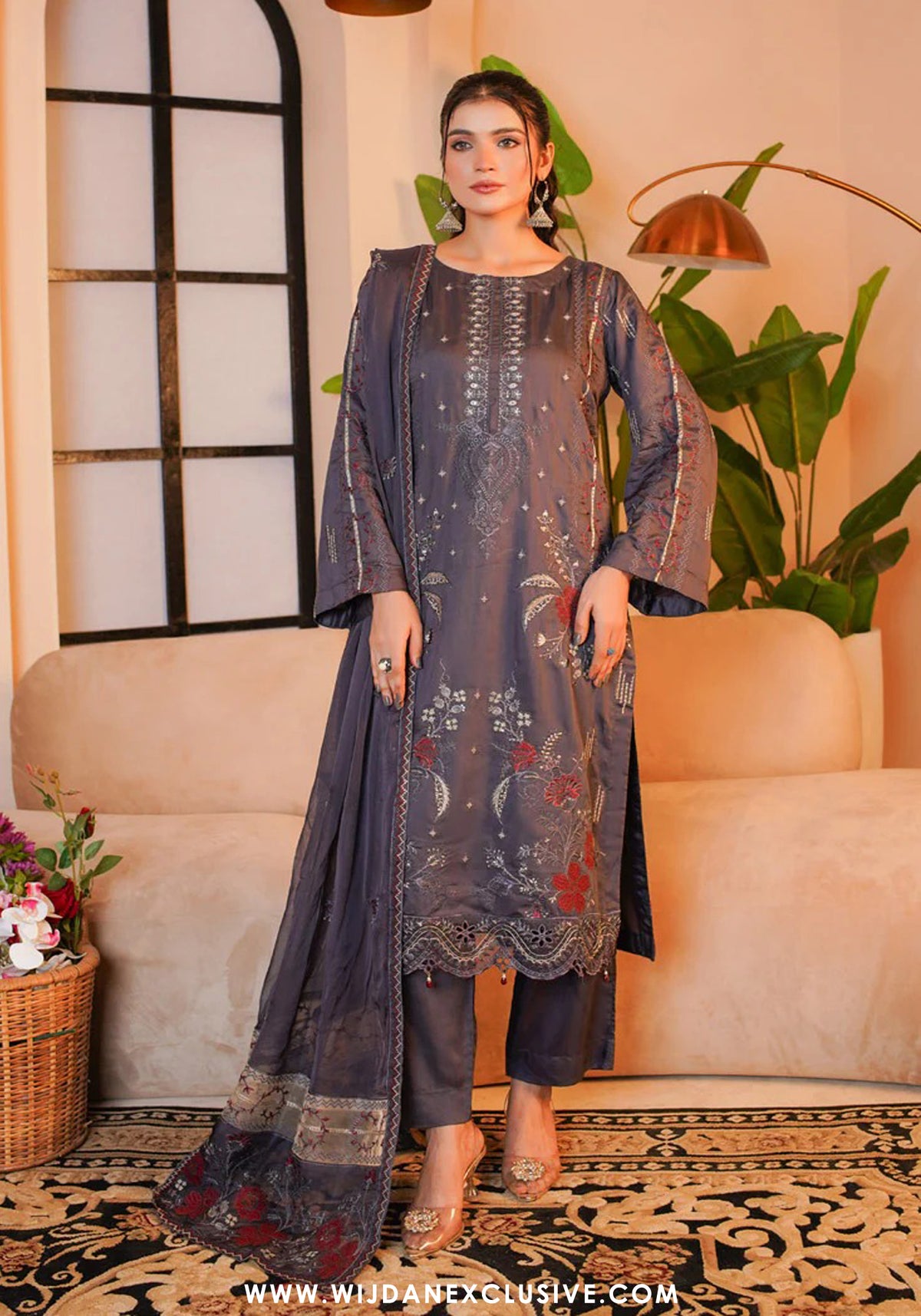 Wijdan Unstitched Premium Viscose Collection - 2025 MV-286 (Grey)