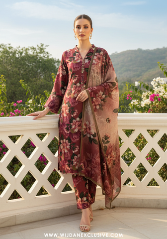 Wijdan Unstitched Printed Viscose Winter Collection - 2025 (MAROON)