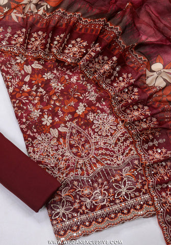 Bin Saeed Unstitched Embroidered Lawn Vol-I Collection - 2026 (MAROON)