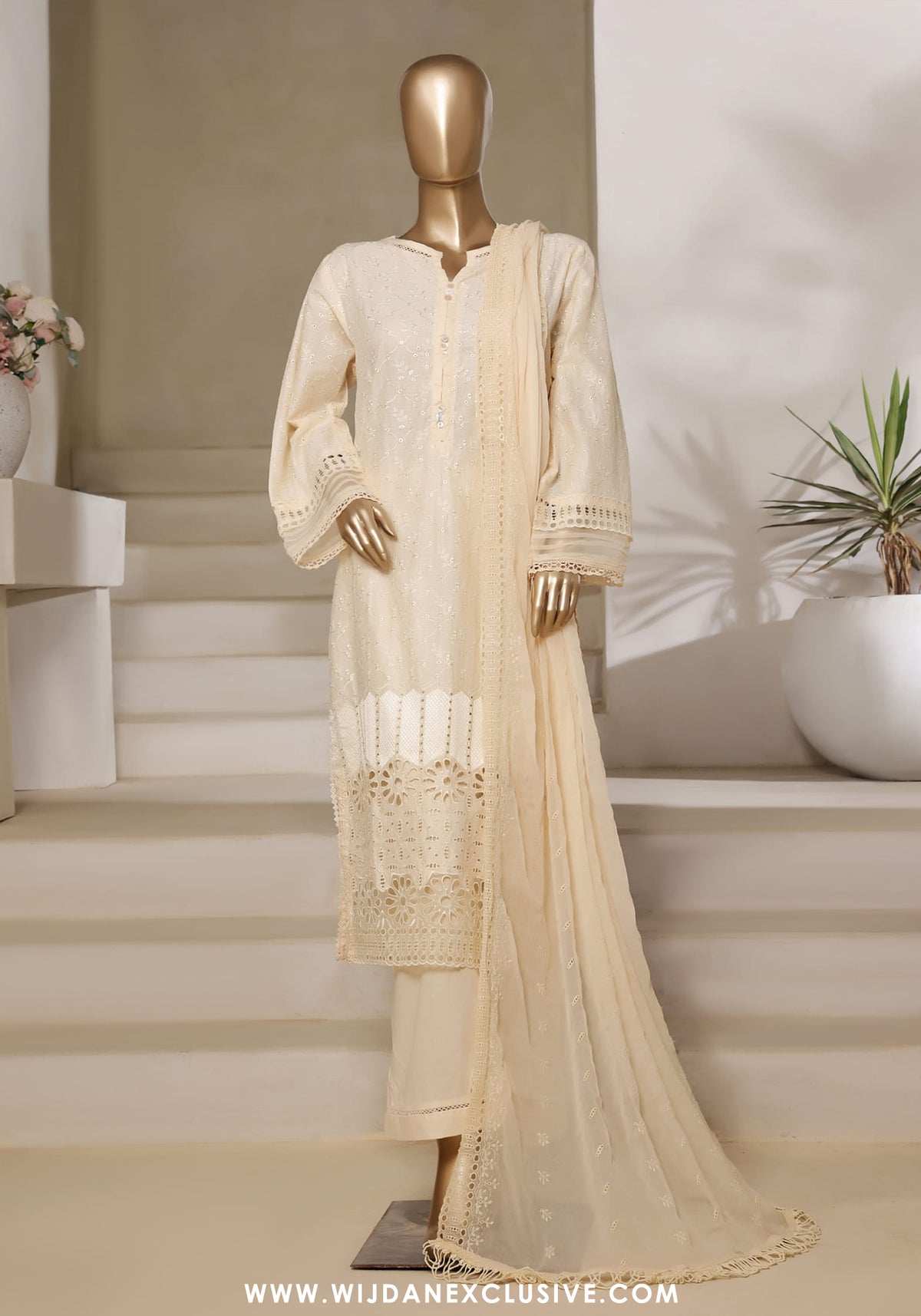 Sadabahar Stitched Luxury Embroidered Chikankari Collection - 2025 (Cream)
