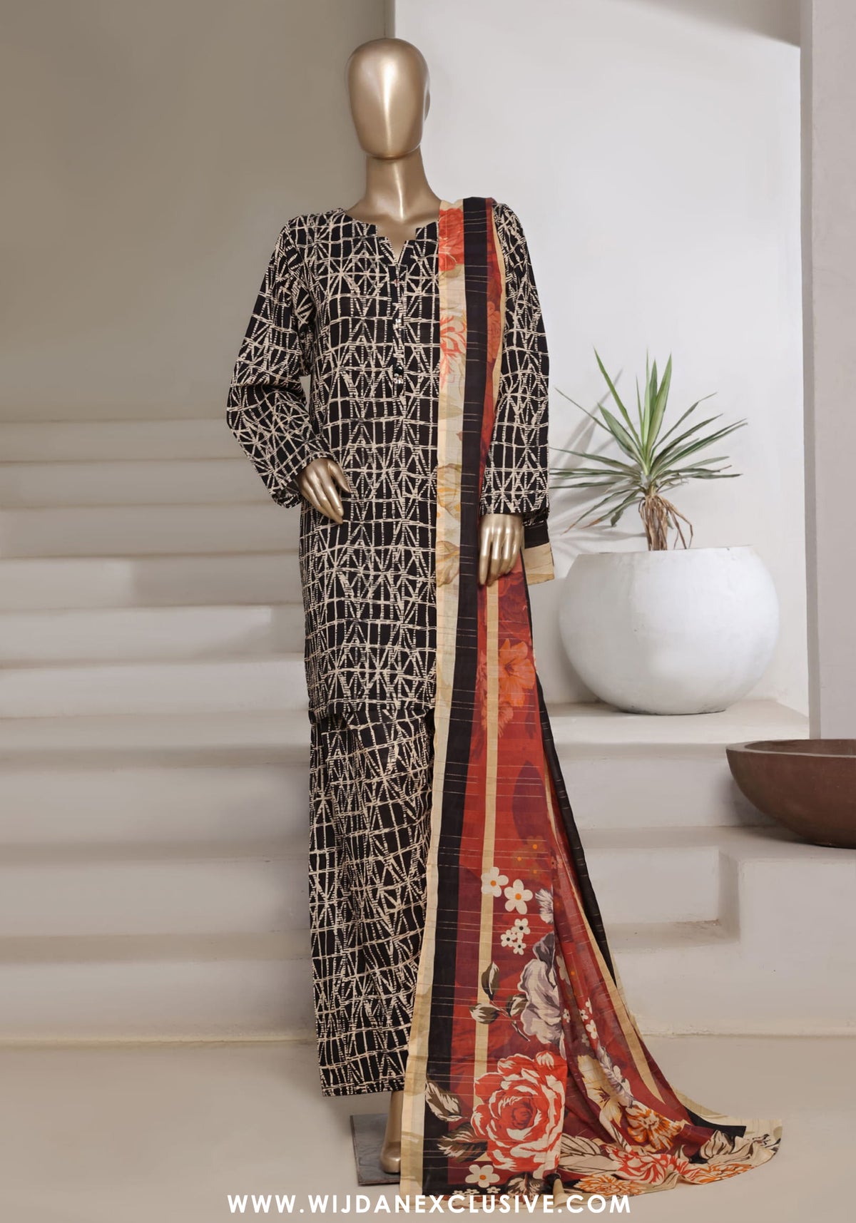Sadabahar Stitched Printed Cotton Farshi Shalwar Collection - 2025 Vol-02 (Black)