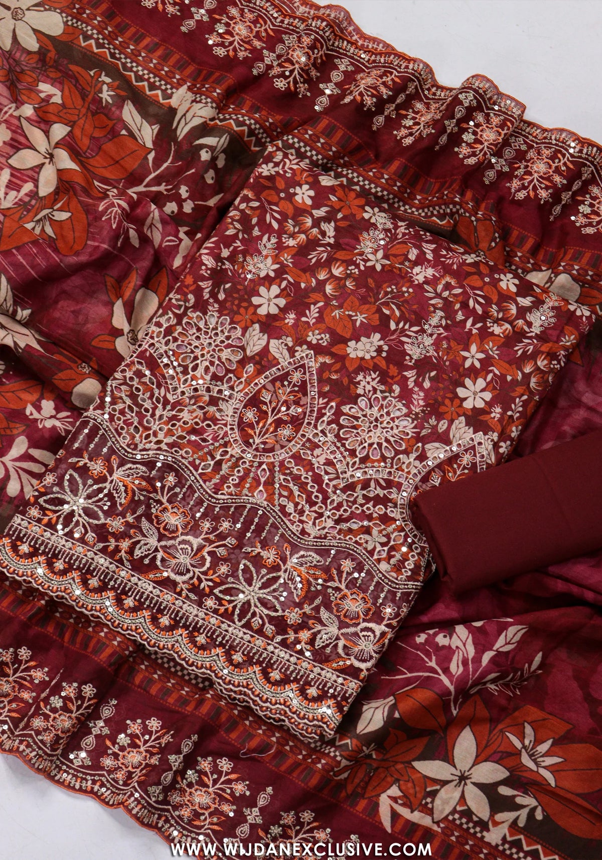Bin Saeed Unstitched Embroidered Lawn Vol-I Collection - 2026 (MAROON)