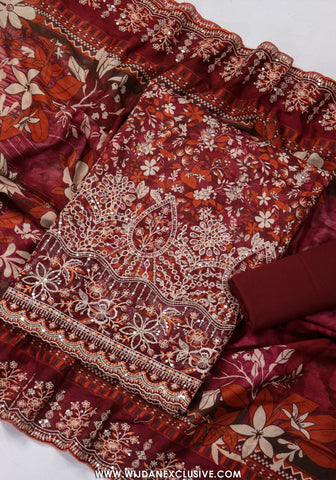 Bin Saeed Unstitched Embroidered Lawn Vol-I Collection - 2026 (MAROON)