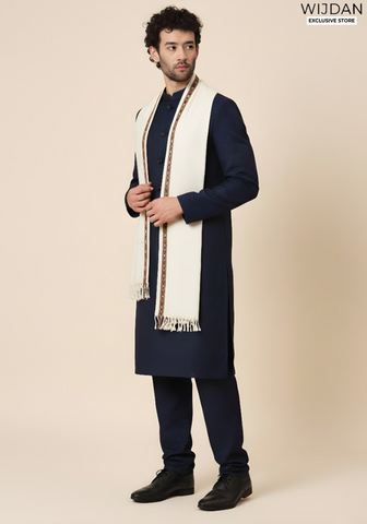 Wijdan Wool Mens Shawl Collection - 2025 (WHITE)