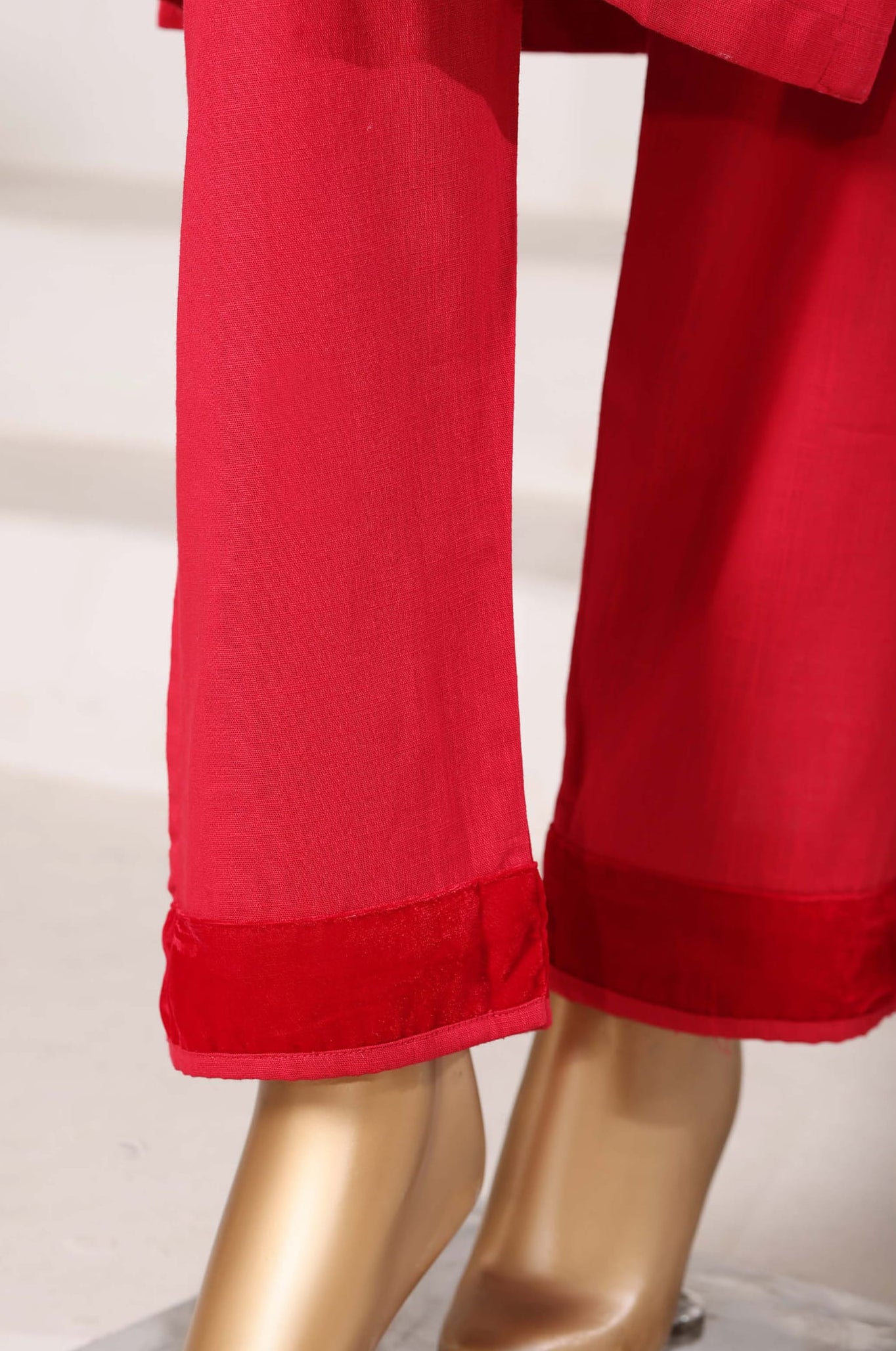 Sadabahar Stitched Cross Texture with Velvet Winter Collection - 2025 (RED)